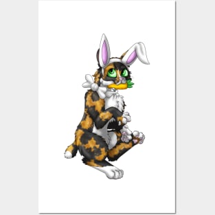 Bobtail BunnyCat: Tortoiseshell (White) Posters and Art